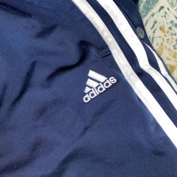 Adidas navy blue stripe athletic pants size large snap sides - Picture 4 of 6